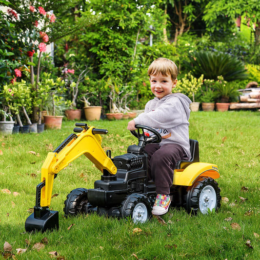 Web Based Kids Ride On Excavator, Pedal Digger, Construction Truck with Horn for Kids and Toddlers 3+, Yellow