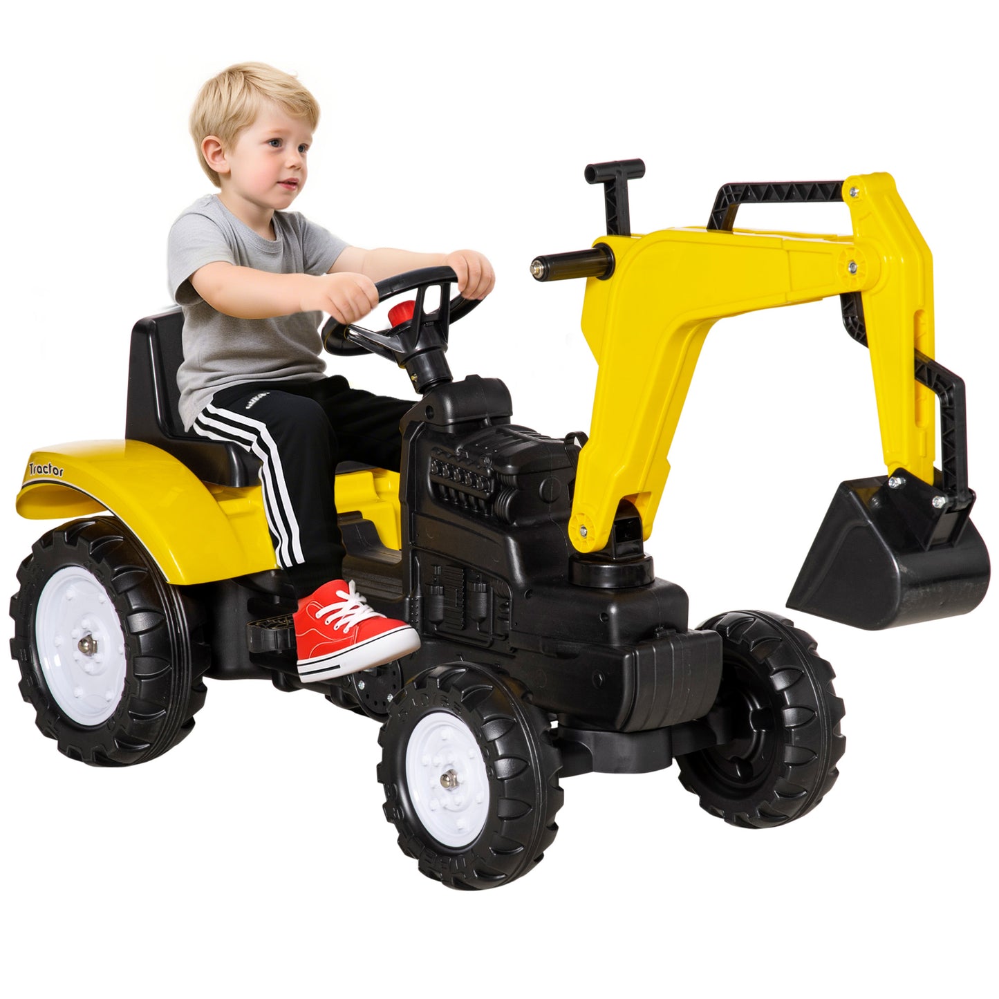 Web Based Kids Ride On Excavator, Pedal Digger, Construction Truck with Horn for Kids and Toddlers 3+, Yellow