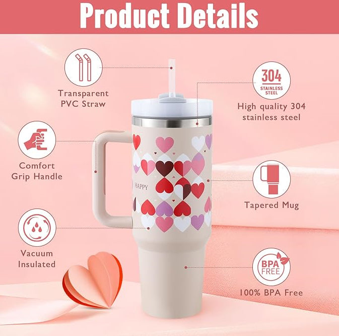 Web Based 40 Oz Tumbler With Handle Straw Insulated, Stainless Steel Spill Proof Vacuum Coffee Cup Tumbler With Lid Tapered Mug Gifts For Valentine Lover Suitable For Car Gym Office Travel