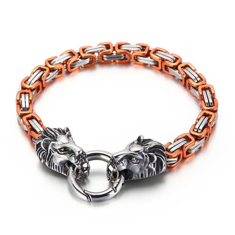 Web Based Domineering Lion Head King Chain Titanium Steel Men's Bracelet