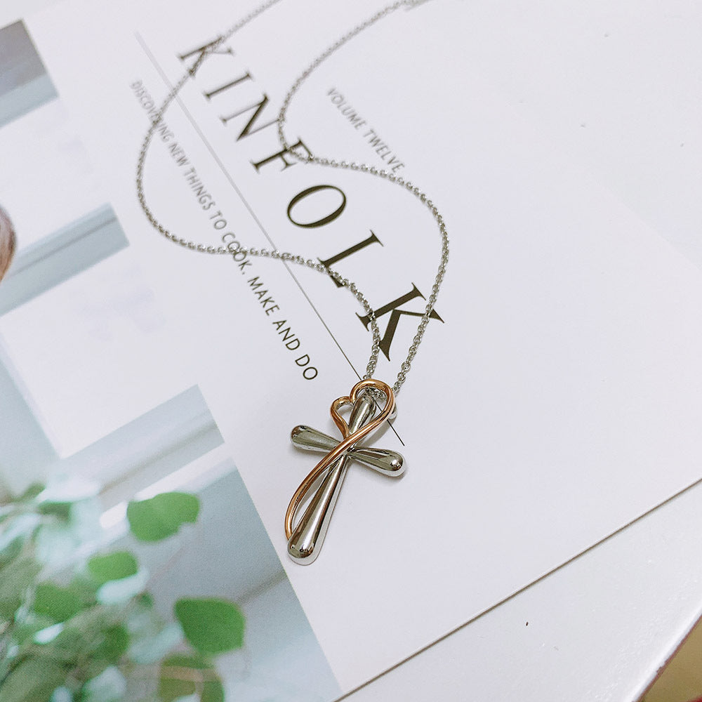 Wbs Heart-shaped Cross Necklace Simple Color Separation Electroplating