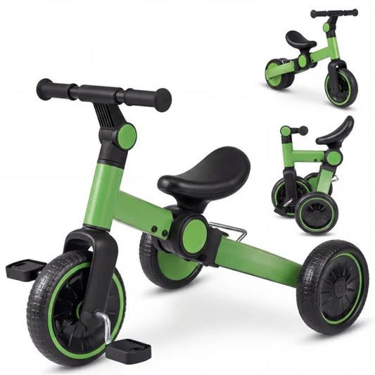 Web Based 5-In-1 Foldable Toddler Tricycle, Adjustable Handlebar & Ergonomic Seat With Removable Pedals - Green