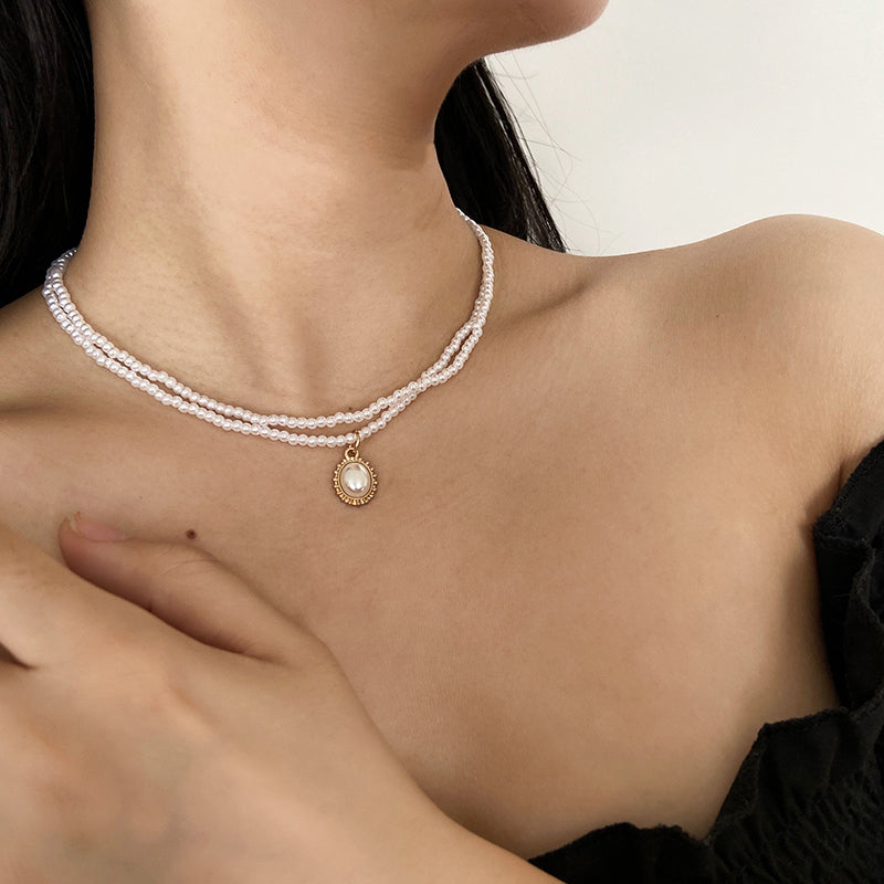 Web Based Retro Double-Layer Pearl Necklace Female Simple Temperament Necklace