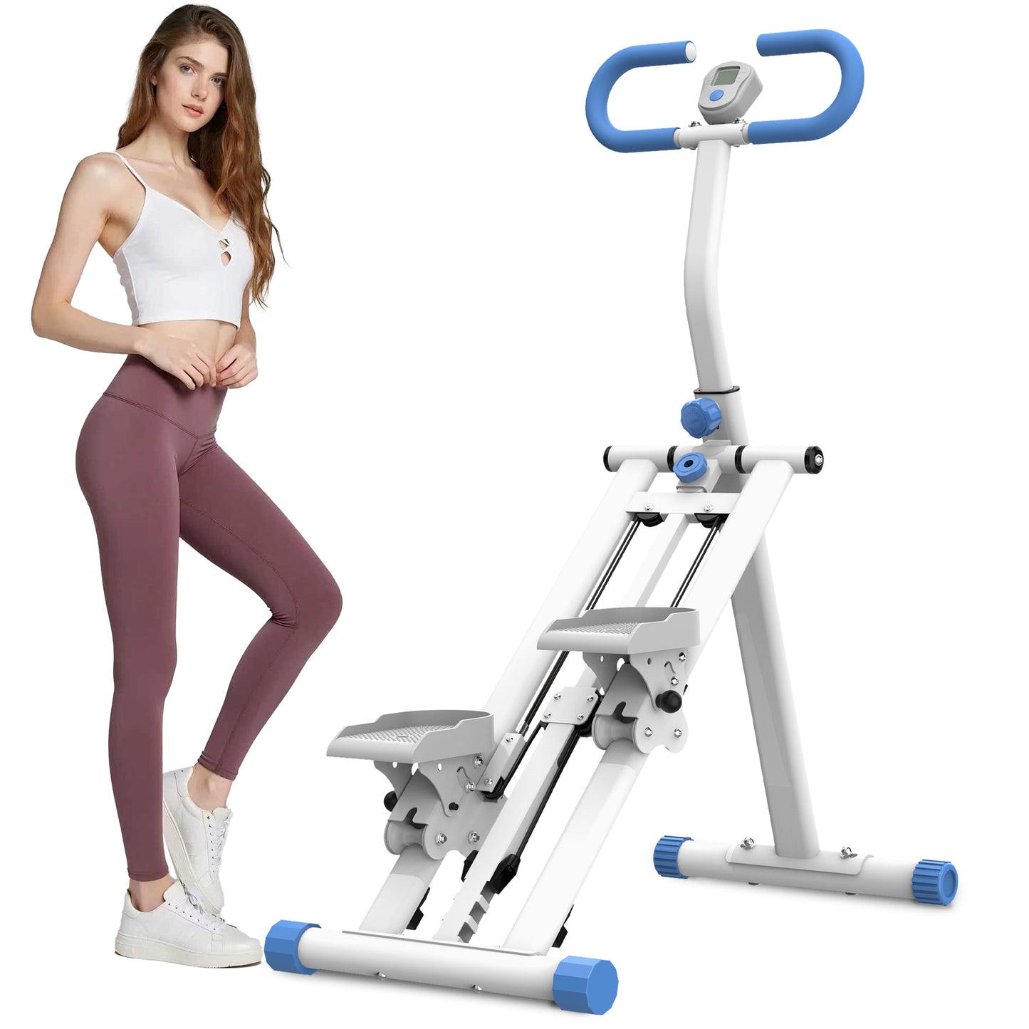 Web Based Stair Stepper With Resistance Home-Upgrade Vertical Climber Workout Machine For Full-Body Exercise Climber Fitness Equipment With Stable Frame Adjustable Handlebar-Blue