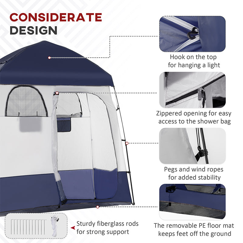 Web Based Two Room Pop Up Shower Tent with Shower Bag, Floor and Carry Bag, Blue