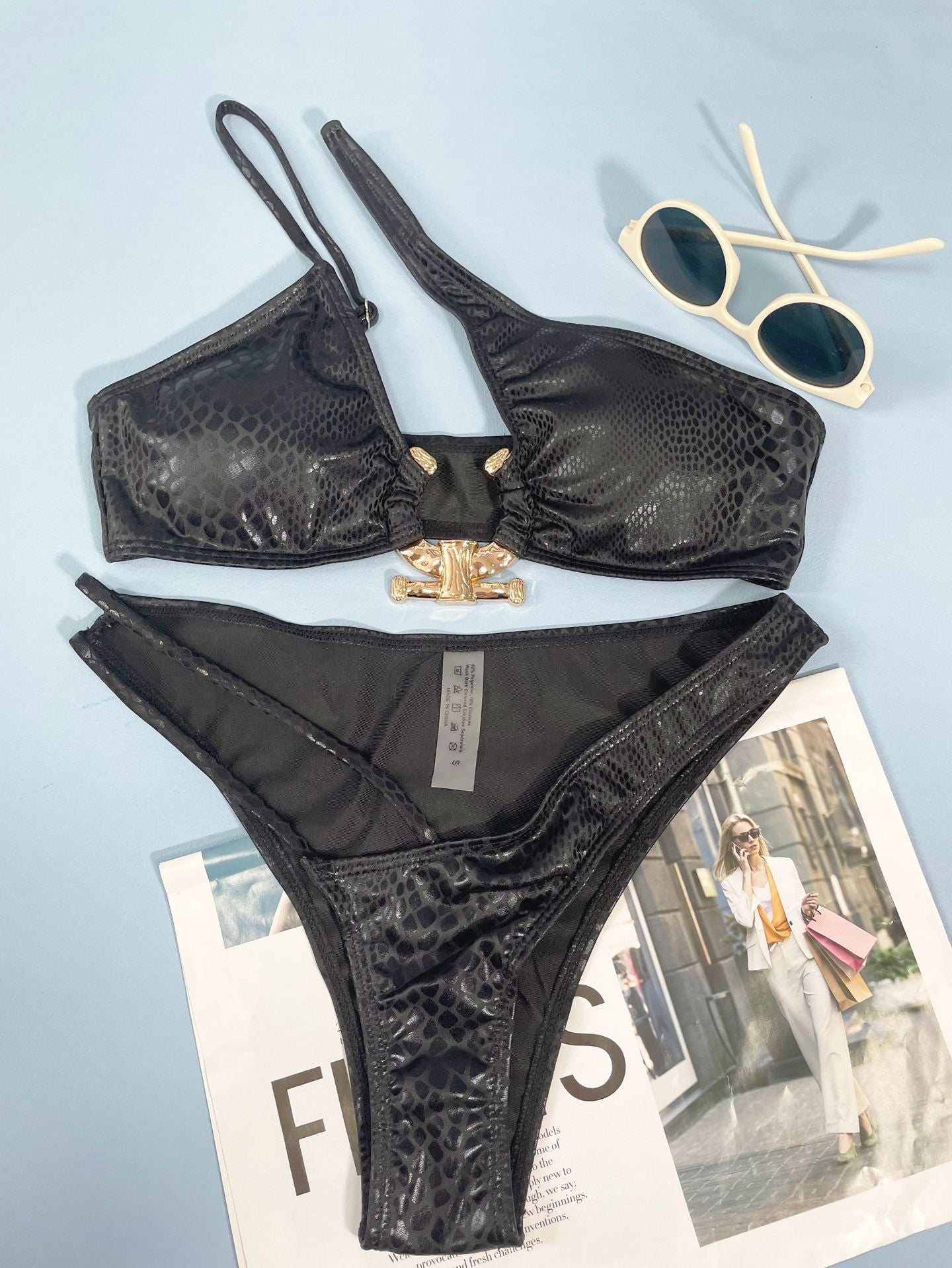 Web Based Women Bikini Serpentine Pattern Swimsuit Three Point Tight Swimwear